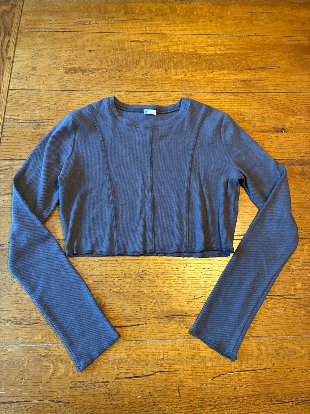 Garage Slate Blue Ribbed Cropped Long-Sleeve Top
